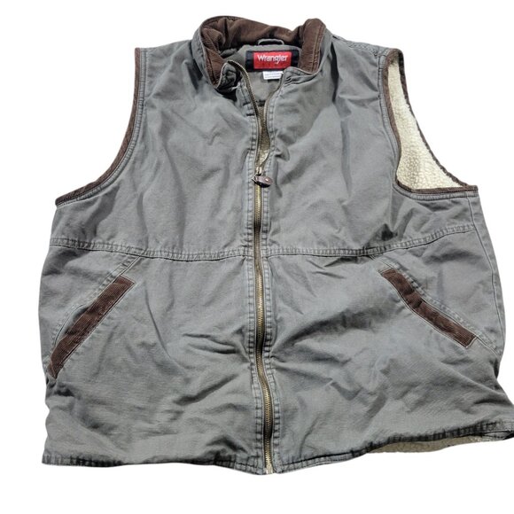 Wrangler Hero Vest Mens Large Tan Western Rodeo Sherpa Lined Full Zip - Picture 1 of 7